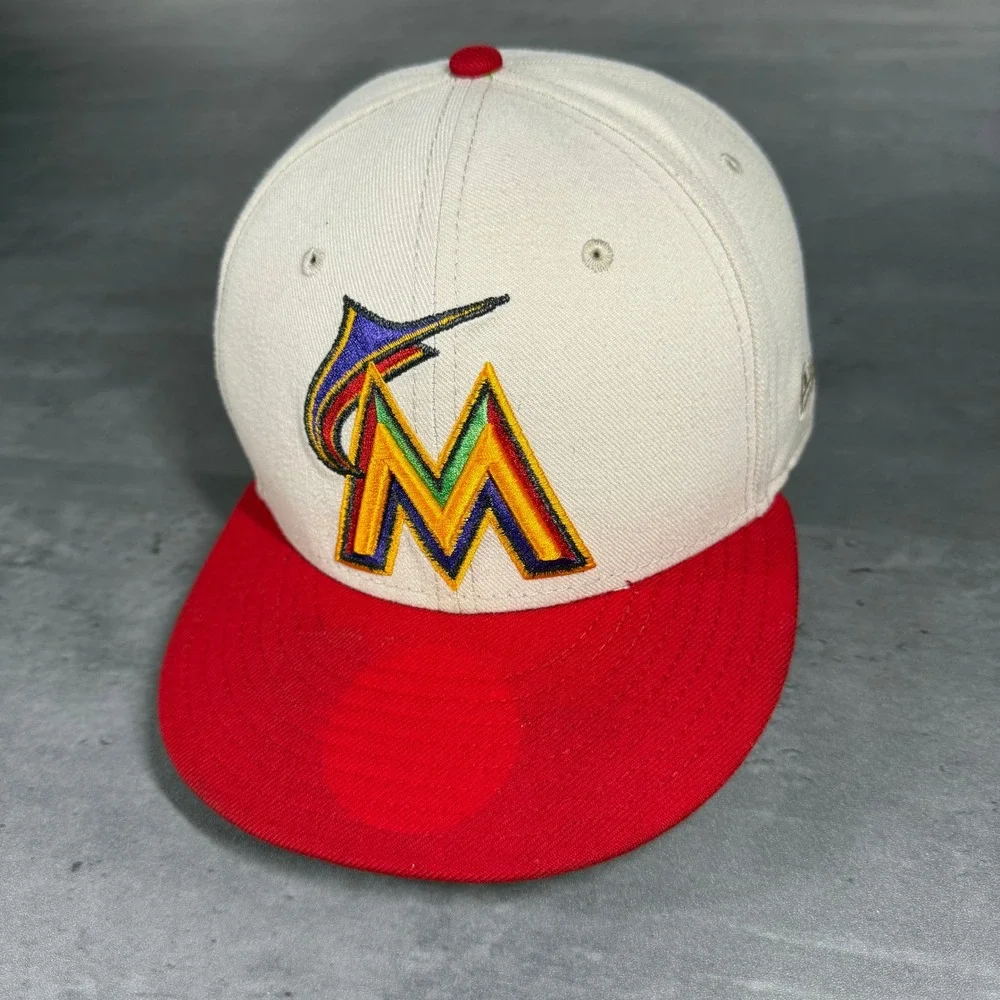 New Era Miami Marlins Hat 7 3/8 Stone Cream Clown Pack Carnival Fair 59Fifty Cap